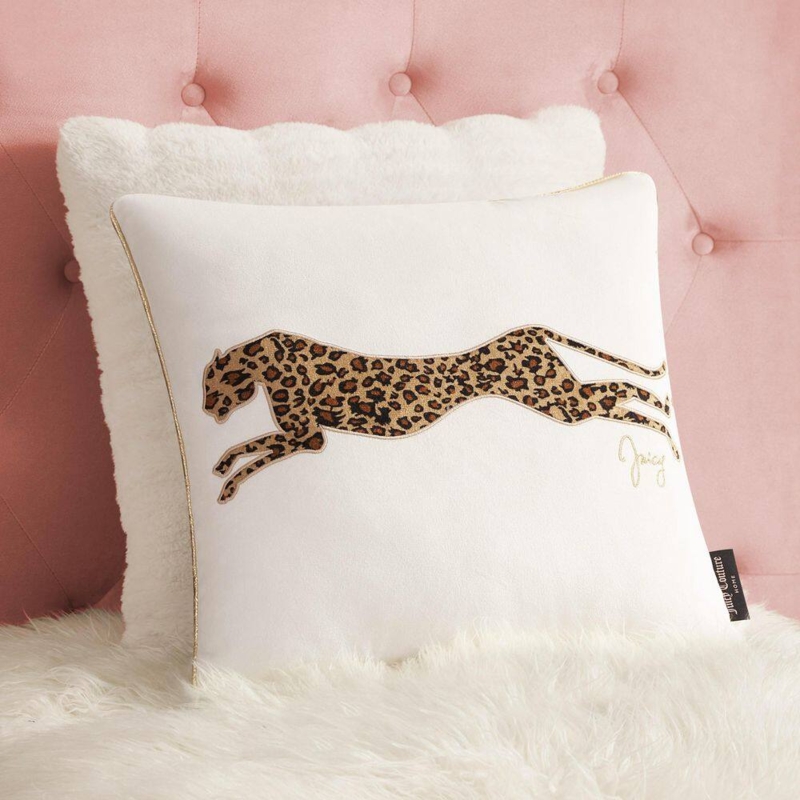Throw Pillow Velvet Cheetah Print Gold Cursive Embroidery Glam