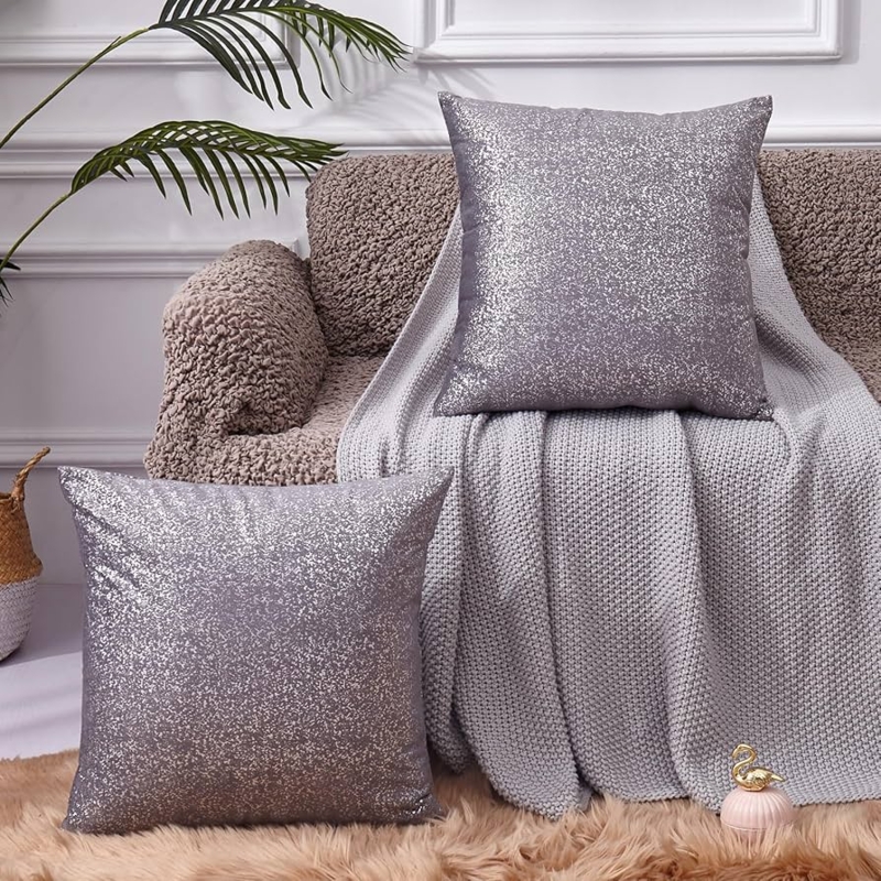 Throw Pillow: Velvet Sheen in Tonal Grey Shades, Set of 2
