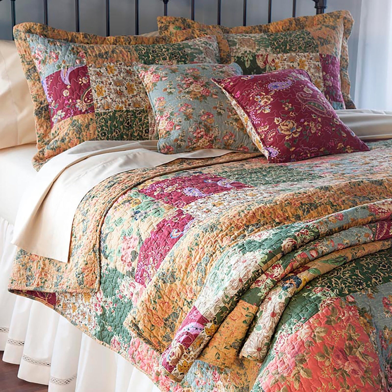 Throw Pillow Vermicelli Quilted Floral Patchwork Flange Shabby Chic