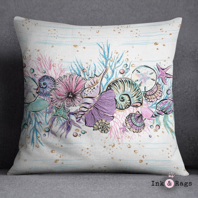 Throw Pillow: Vibrant Coastal Jellyfish and Seashell Graphic Print