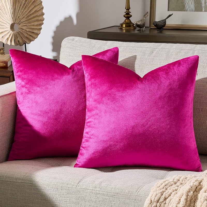 Throw Pillow, Vibrant Hot Pink Velvet, Soft Sheen, Modern Glam Decor