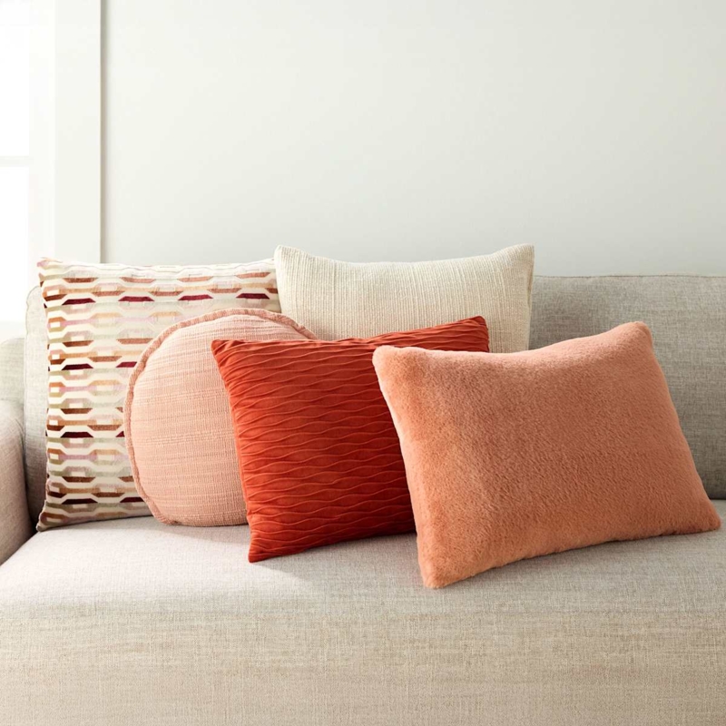 Throw Pillow, Vibrant Orange Plush Fabric with Wavy Ripple Texture