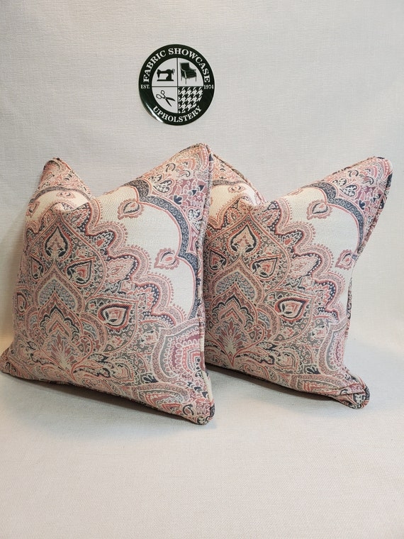Throw Pillow, Vibrant Pink and Blue Medallion Damask Pattern