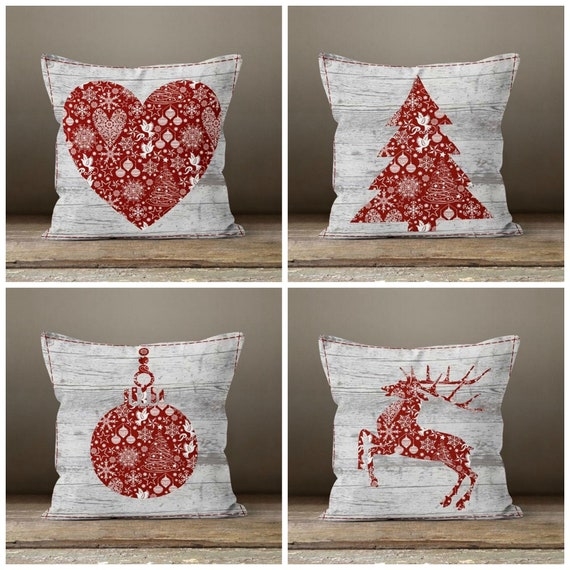 Throw Pillow: Vibrant Red Palette, Linen Texture Holiday Set