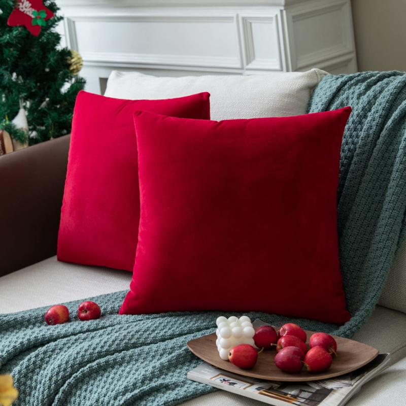 Throw Pillow Vibrant Red Velvet Texture Plush Modern Glam Style