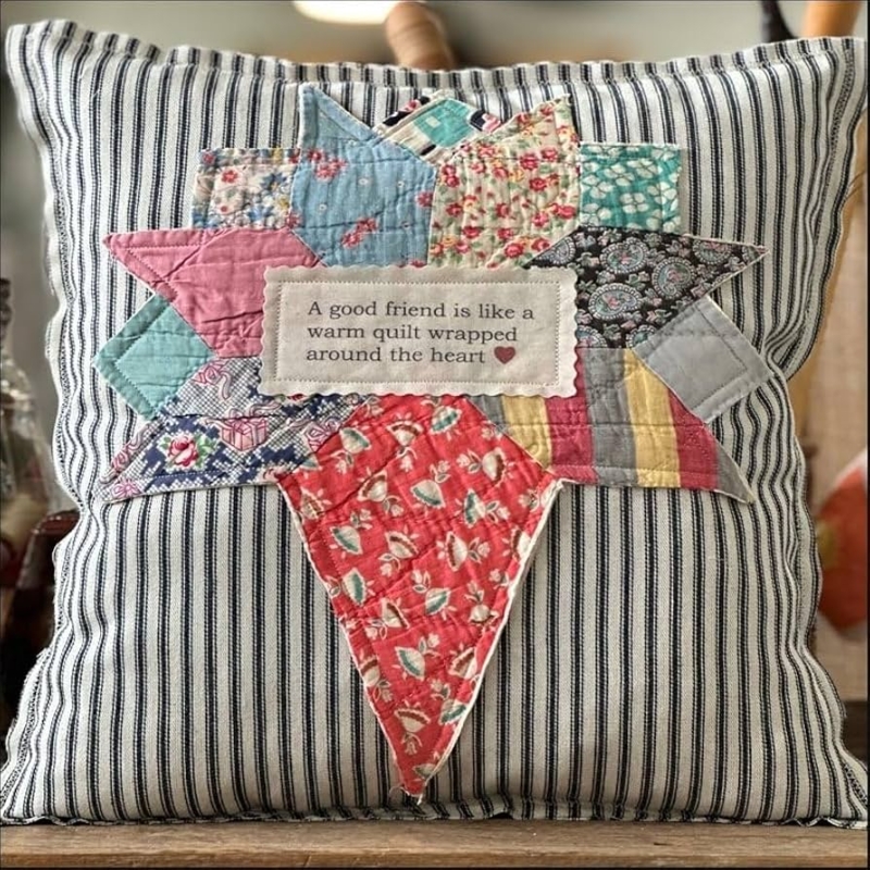 Throw Pillow Vintage Floral Patchwork Embroidered Quote Cottagecore