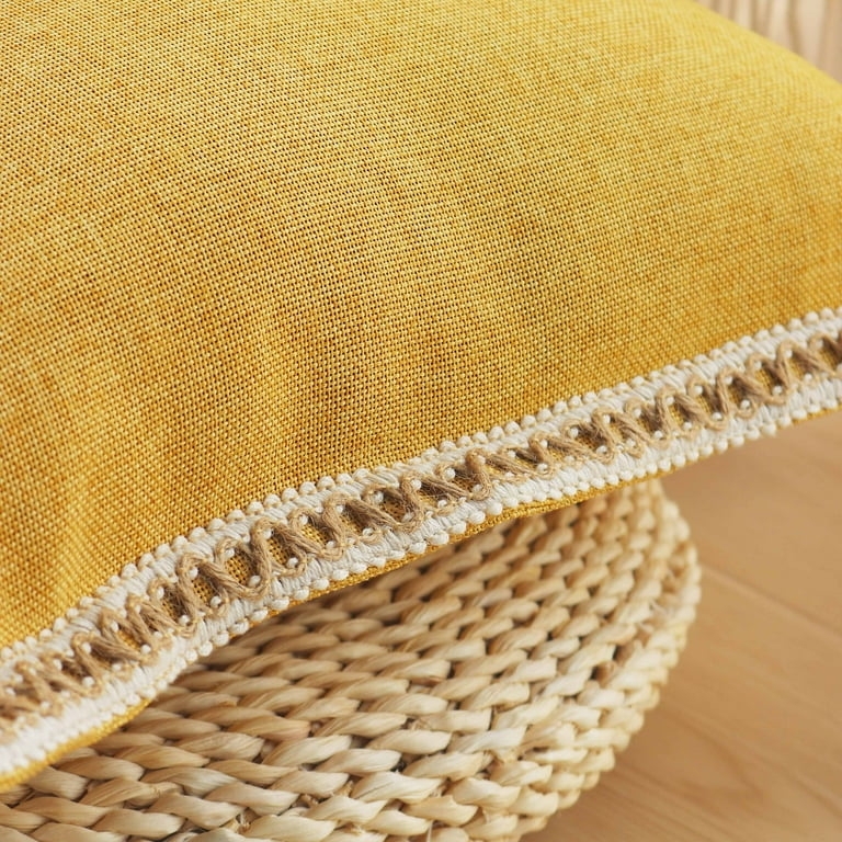 Throw Pillow, Vintage Linen Look, Fringe Trim, Set of 2, Textured