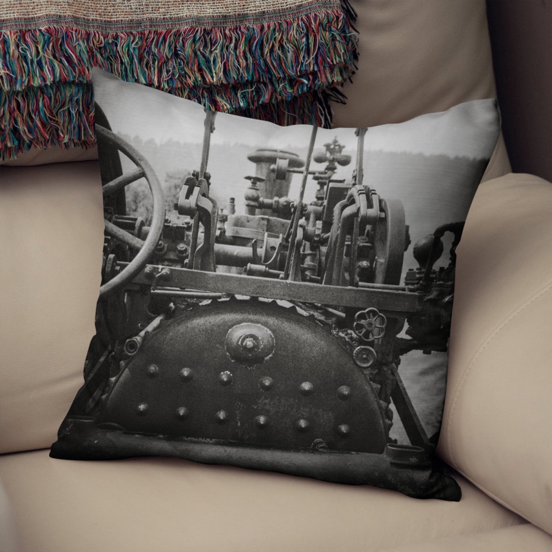 Throw Pillow Vintage Tractor Print Grainy Film Aesthetic Industrial
