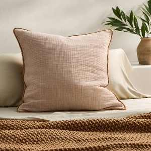 Throw Pillow: Warm Brown Chambray Textured Throw Pillow with Flange Edge.