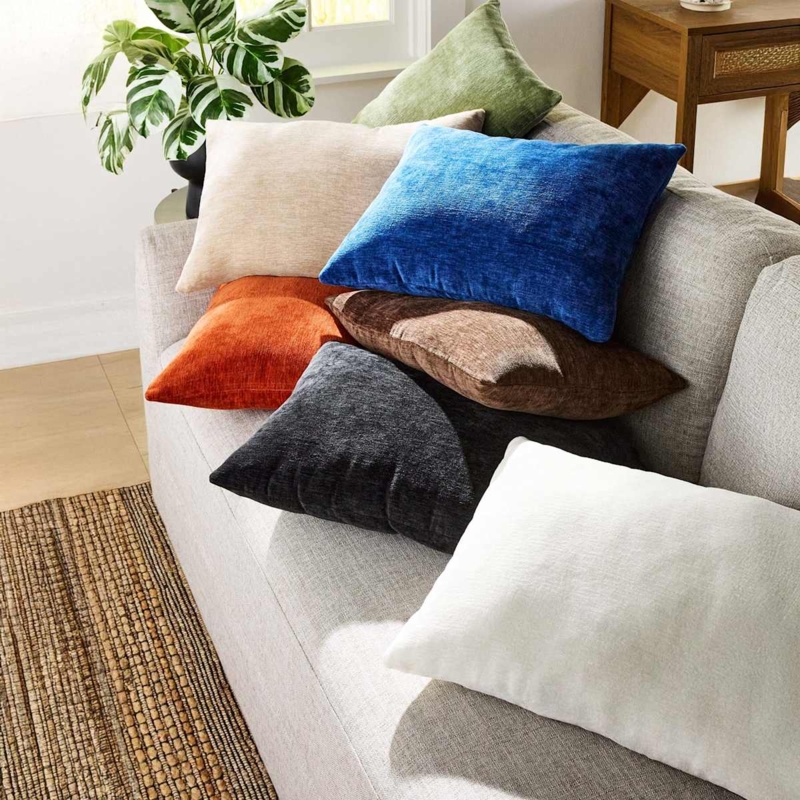 Throw Pillow, Warm Rust Chenille Fabric with Soft Napped Texture