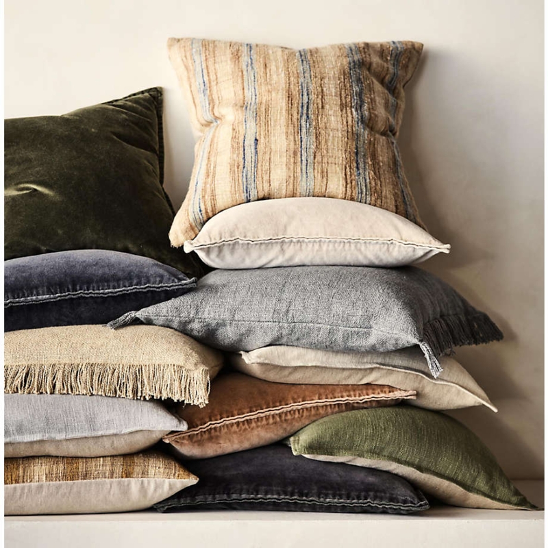 Throw Pillow Washed Velvet Beige Minimalist Pillow Concept