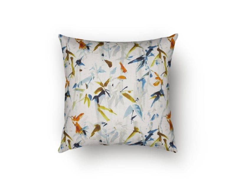 Throw Pillow: Watercolor Hummingbird & Botanical Floral Print