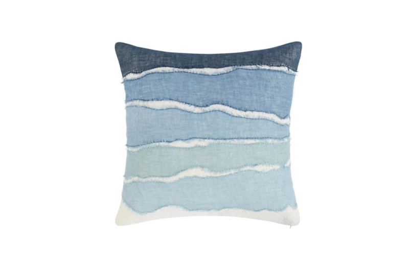 Throw Pillow Wavy Pattern Linen Fabric Blue White