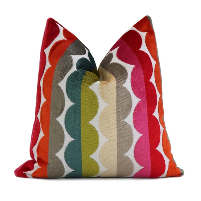 Throw Pillow Wavy Stripes Velvet Vibrant Mid Century Modern