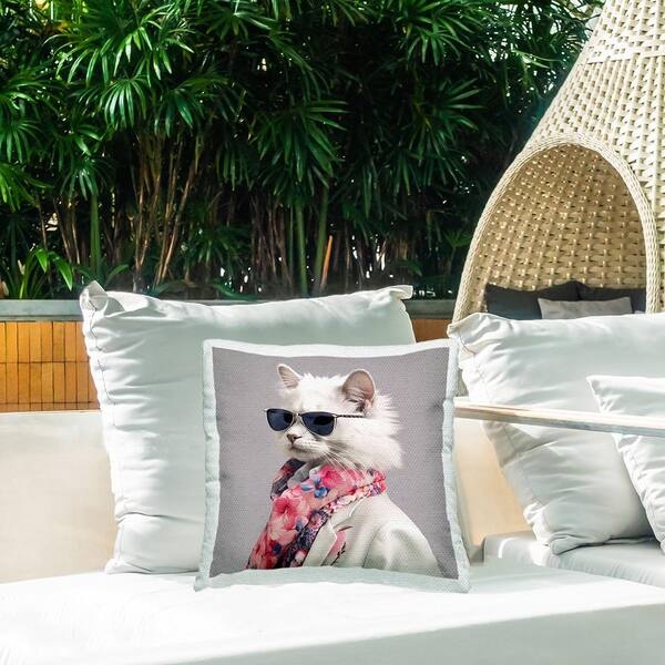 Throw Pillow Whimsical Cat Illustration Graphic Print Grey Playful