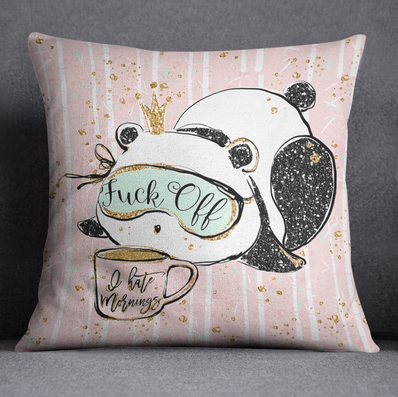 Throw Pillow Whimsical Panda Illustration Typography Graphic