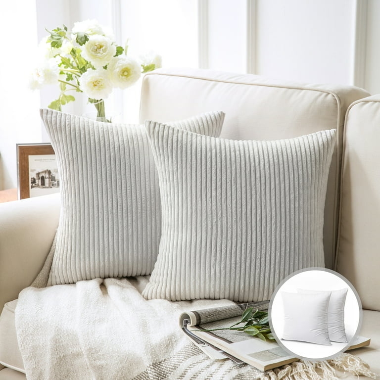 Throw Pillow White Striped Pattern Plump Matte Finish Contemporary Cushions