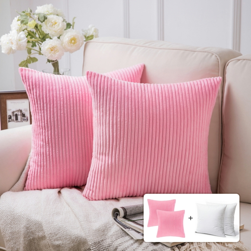 Throw Pillow, Wide Ribbed Corduroy Texture, Pink Corduroy Throw Pillows