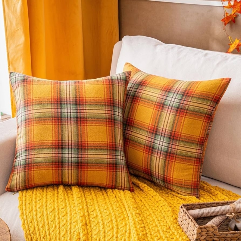 Throw Pillow Windowpane Pattern Mustard Yellow Accent Pillow Covers