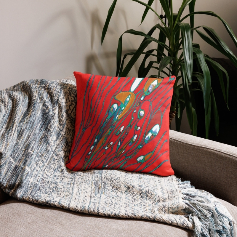 Throw Pillow with Abstract Organic Print and Muted Earth Tones Accent