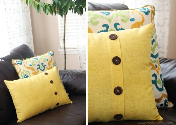 Throw Pillow with Envelope Fold and Large Button Closure