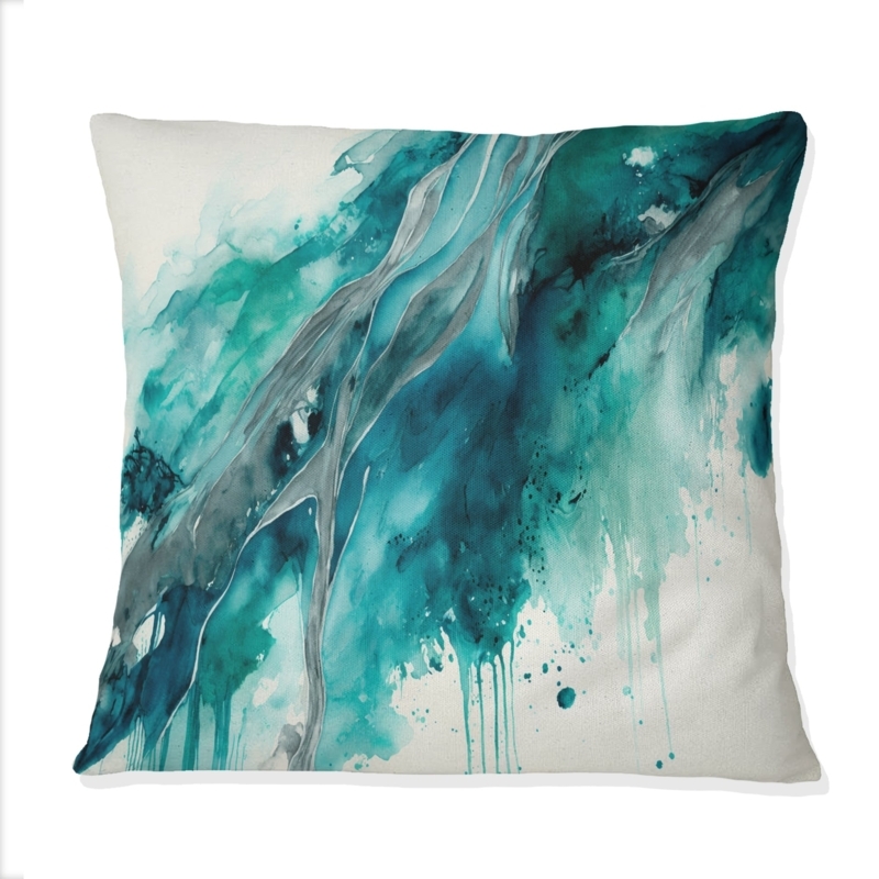 Throw Pillow with Fluid Wave Print and Vibrant Turquoise Palette