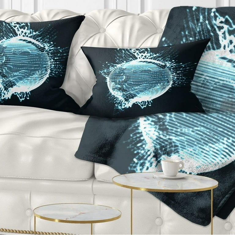 Throw Pillow with Glowing Sphere Graphic and Geometric Grid Pattern