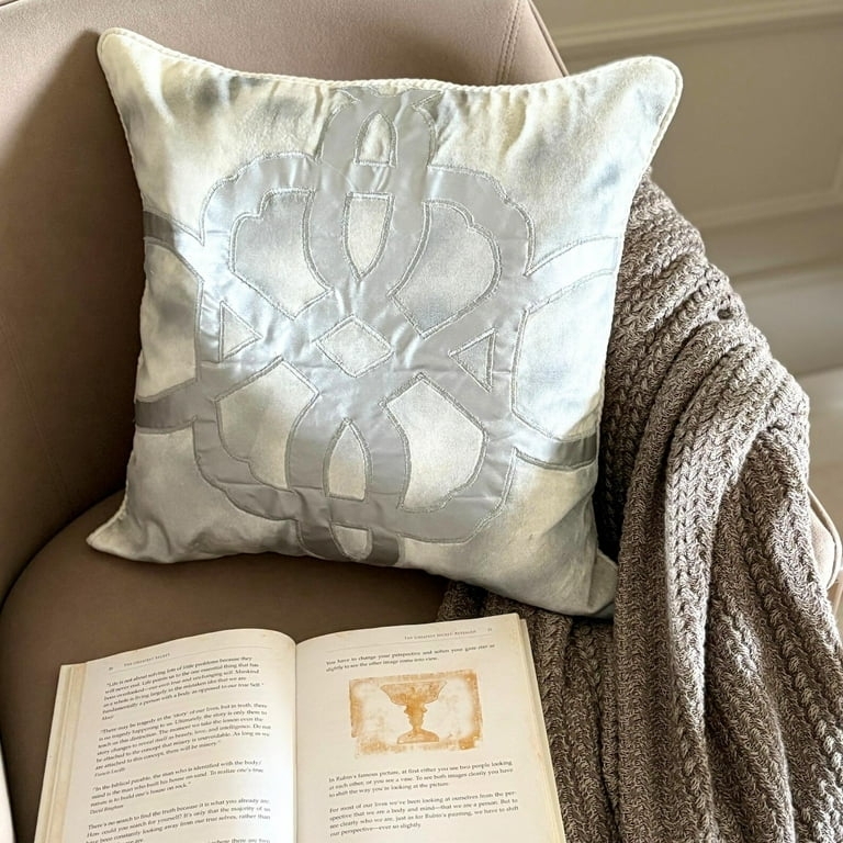 Throw Pillow with Gold Foil Greek Key Applique on Ivory Velvet