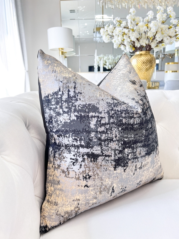 Throw Pillow with Gold Foil Pattern, Metallic Finish and Piped Edges