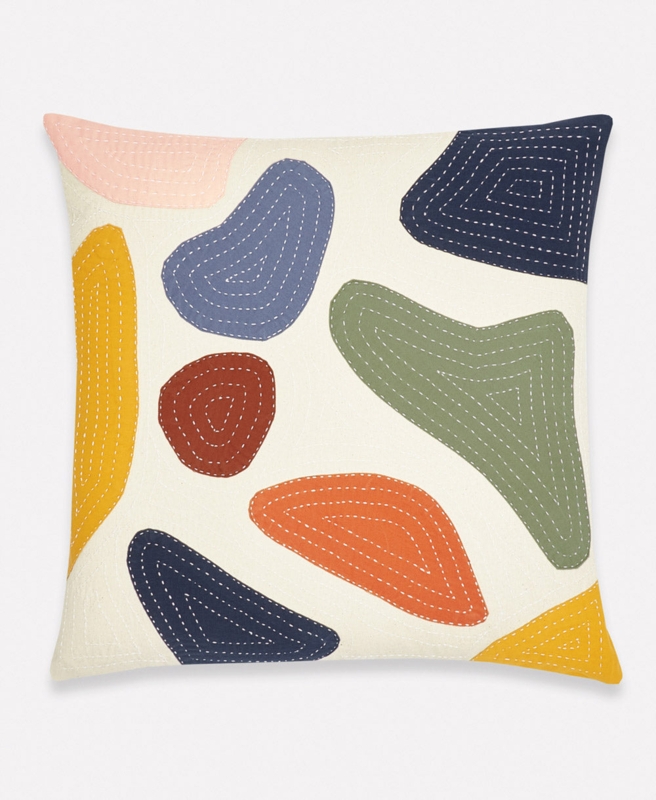 Throw Pillow with Hand Stitched Detail and Abstract Petal Geometry