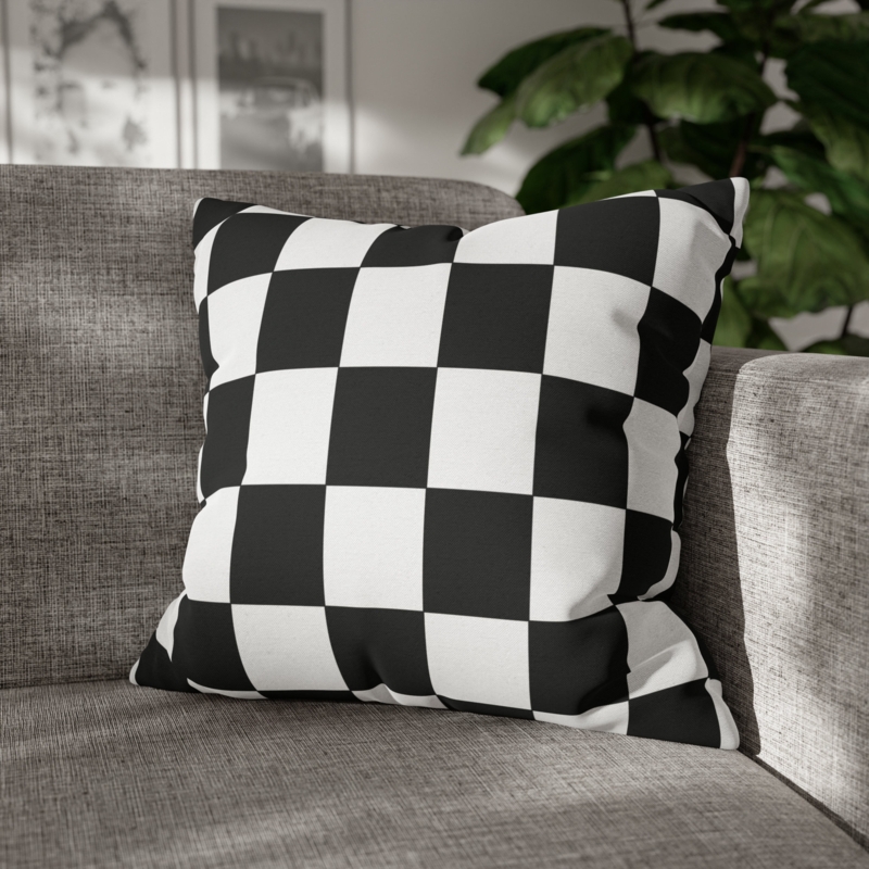 Throw Pillow with High Contrast Black & White Checkerboard Pattern