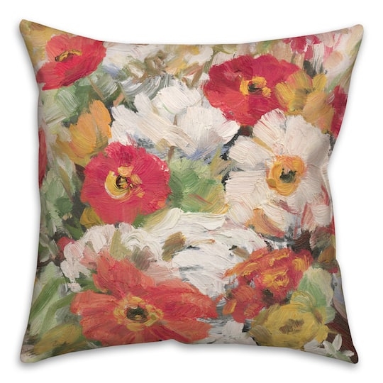 Throw Pillow with Impressionistic Floral Print and Vibrant Colors