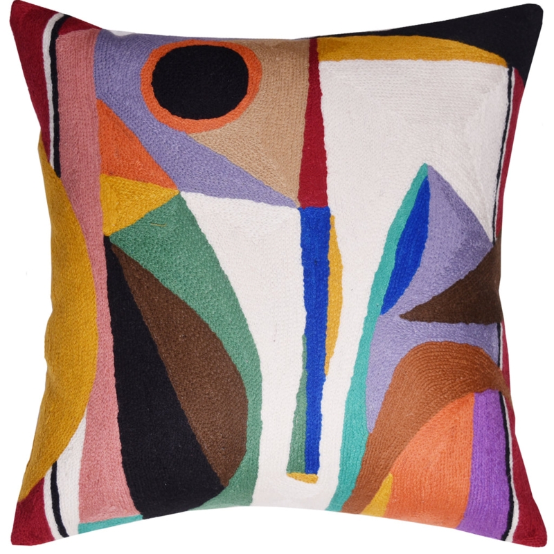 Throw Pillow with Kandinsky Inspired Pattern and Handcrafted Texture