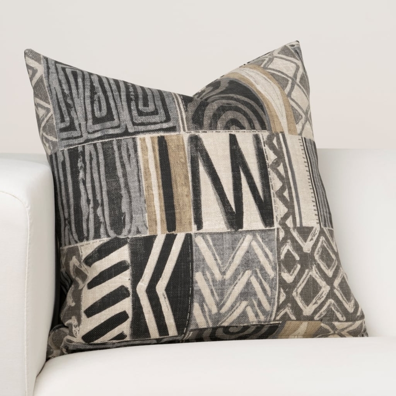 Throw Pillow with Large Scale Geometric Tribal Pattern in Charcoal