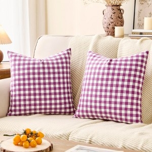 Throw Pillow with Lavender Buffalo Plaid, Linen Textured Fabric