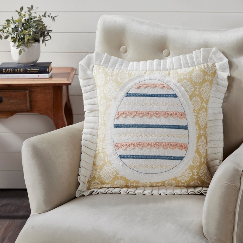 Throw Pillow with Primitive Checkered Easter Egg Applique