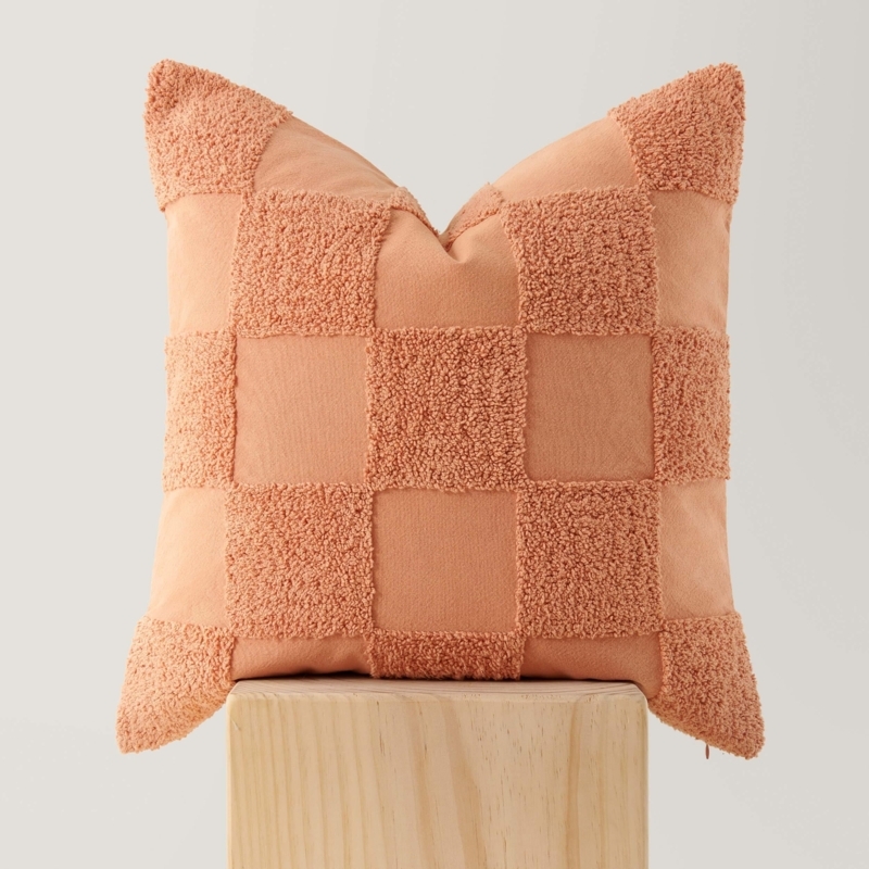 Throw Pillow with Raised Tufting, Forest Green Checkered Cotton