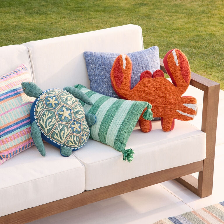 Throw Pillow with Red Crab Shaped Silhouette and Tufted Center Detail