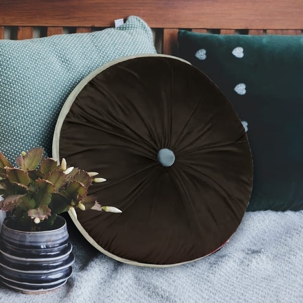 Throw Pillow with Round Silhouette, Pleated Design, and Button Tuft