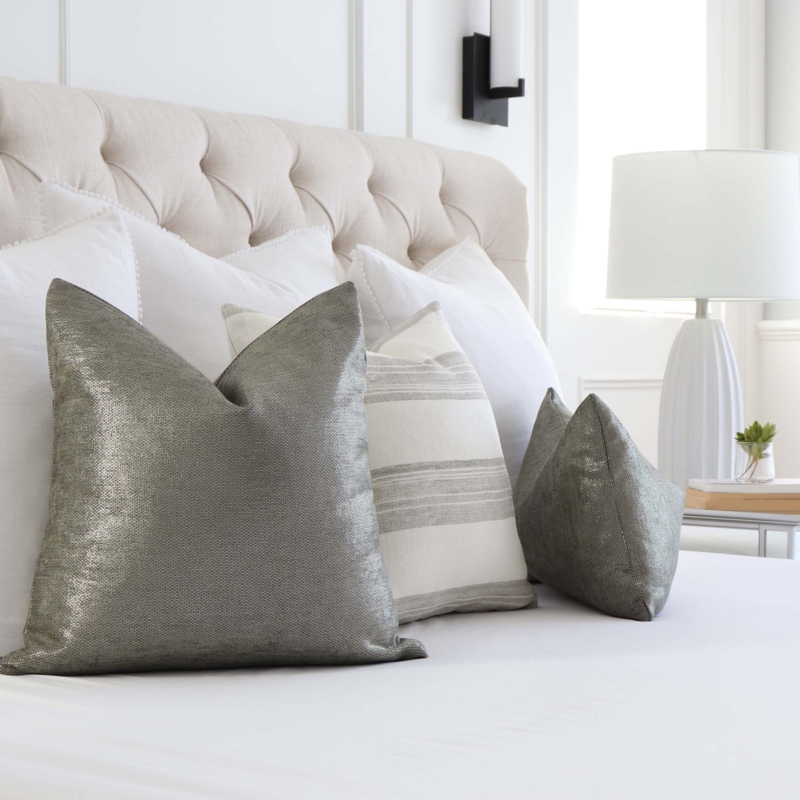 Throw Pillow with shimmering sheen for luxurious layered bedding styling
