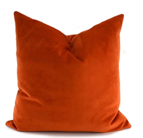 Throw Pillow with Sueded Velvet Texture in Burnt Orange, Boho Style