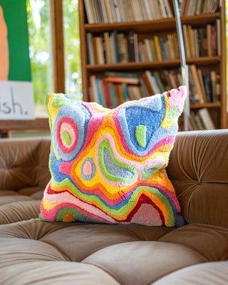 Throw Pillow with Tufted Texture and Organic Cotton Boho Accent