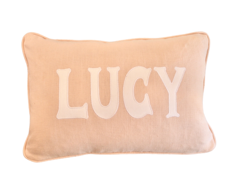 Throw Pillow with Whimsical Pear Applique and Linen Like Texture