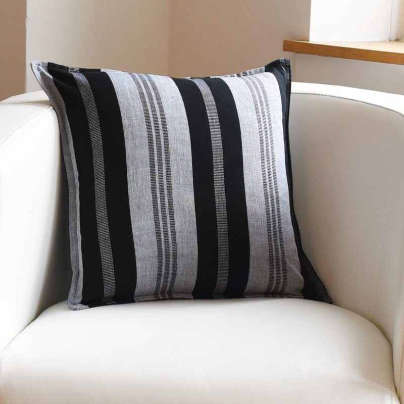 Throw Pillow Woven Charcoal Grey Tonal Stripes Artisanal Style