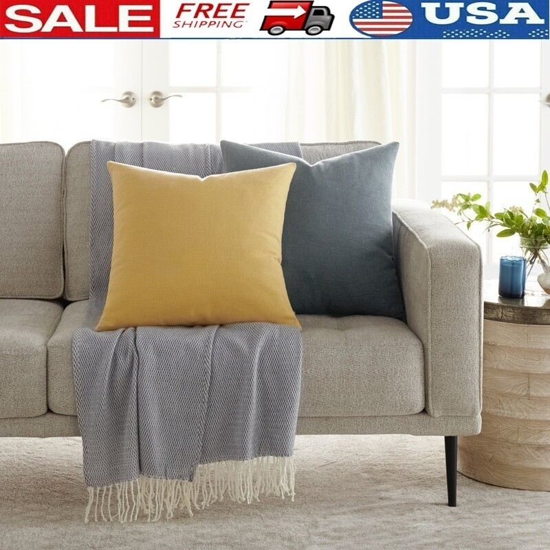 Throw Pillow: Woven Slub Texture & Removable Cover, Set of 2