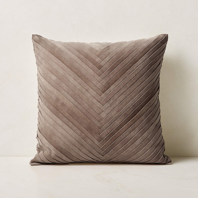 Throw Pillow: Woven Suede Throw Pillow in Light Brown Basketweave Texture.
