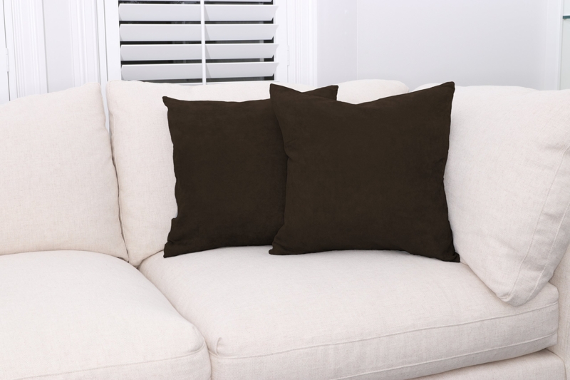 Throw Pillows Chocolate Microsuede Piped Edges Plush Fill Set