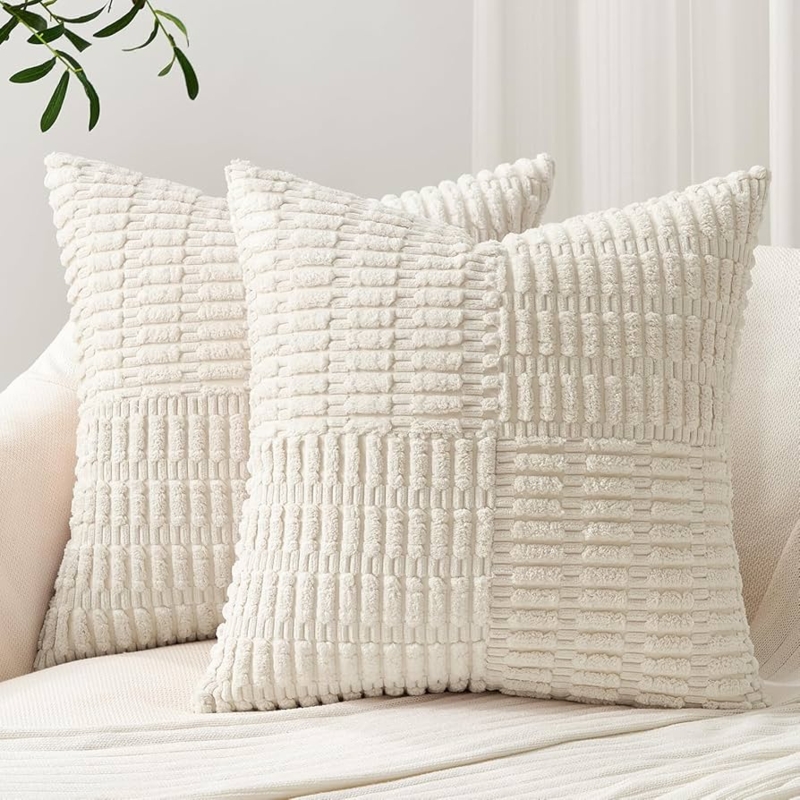 Throw Pillows Corduroy Texture Patchwork Pattern Modern Farmhouse