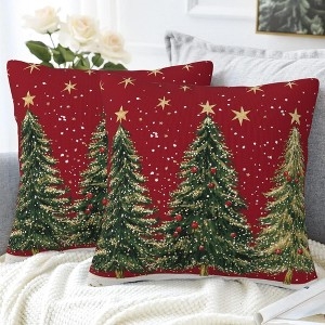 Throw Pillows Cream and Brown Rustic Holiday Tree Pattern Set