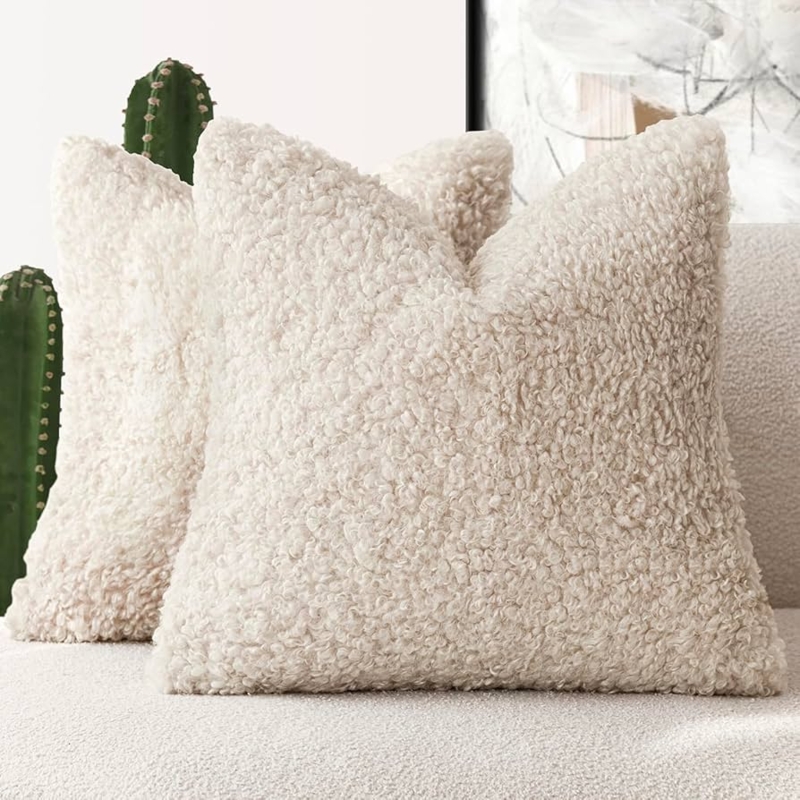 Throw Pillows: Cream Faux Fur Sherpa, Scandinavian Style Couch Pillows